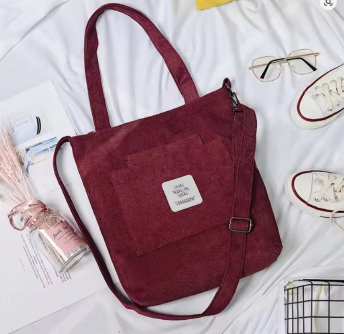 Burgundy Corduroy Tote