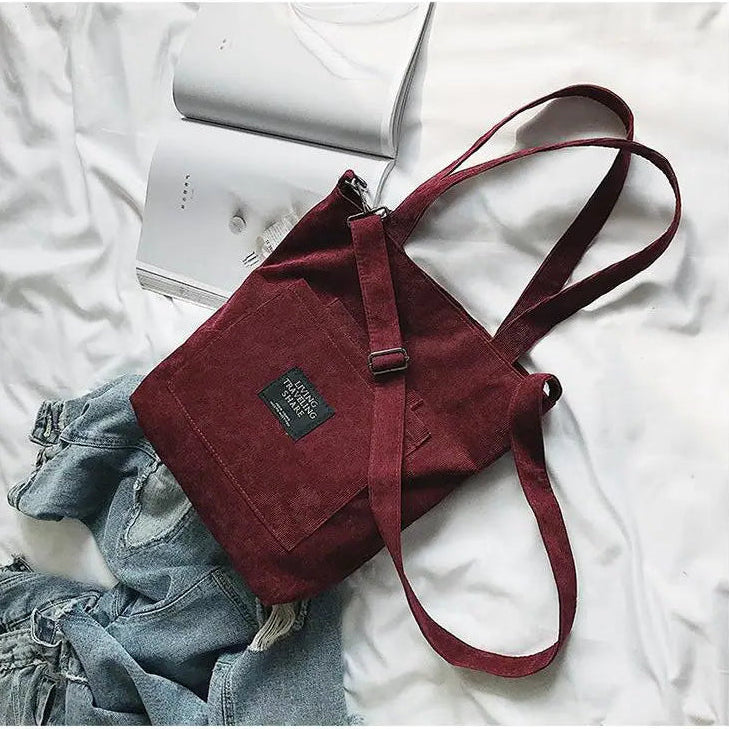 Burgundy Corduroy Tote
