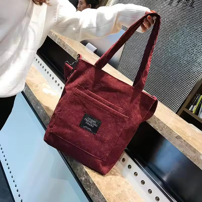 Burgundy Corduroy Tote
